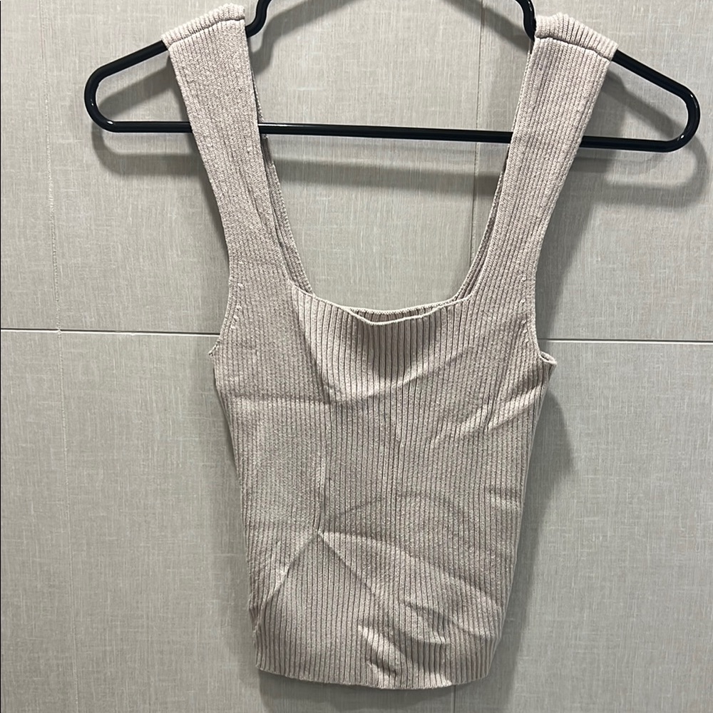 Abercrombie & Fitch Cream Ribbed Sleeveless Tank Top
